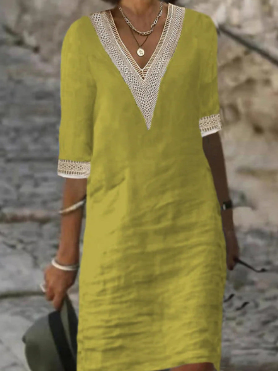 Women's Solid Color Cotton Linen Casual Dress