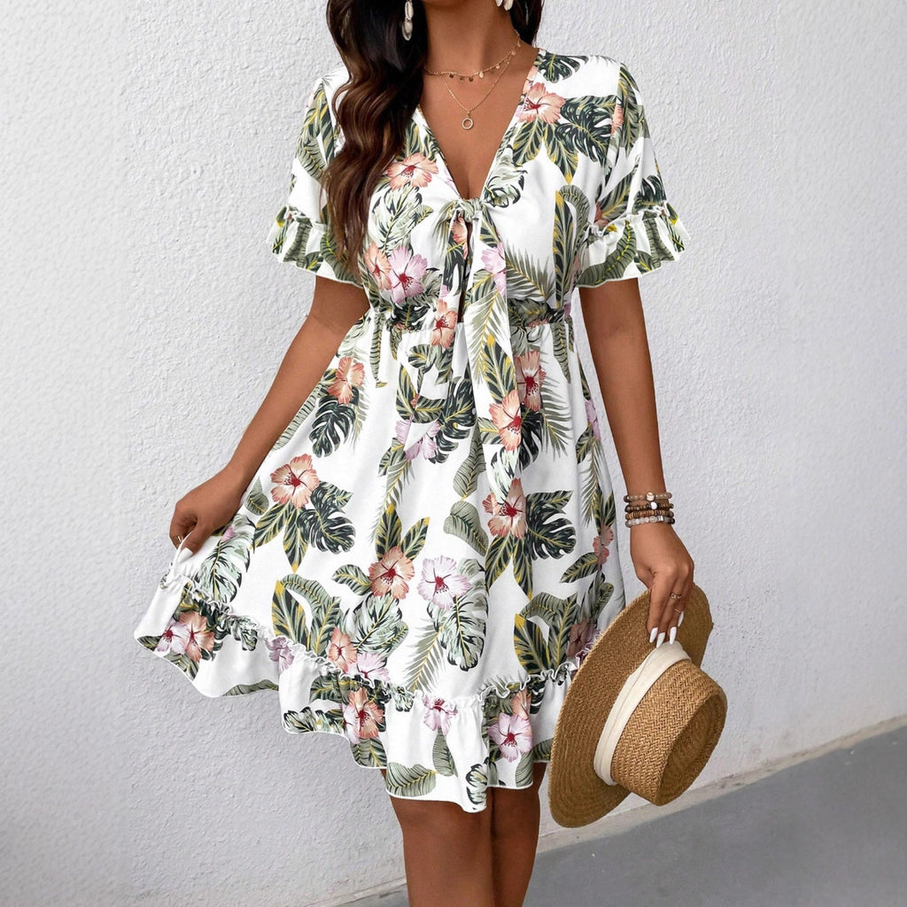 Women's Floral Print Fashion Vacation Style Knee-length Dress
