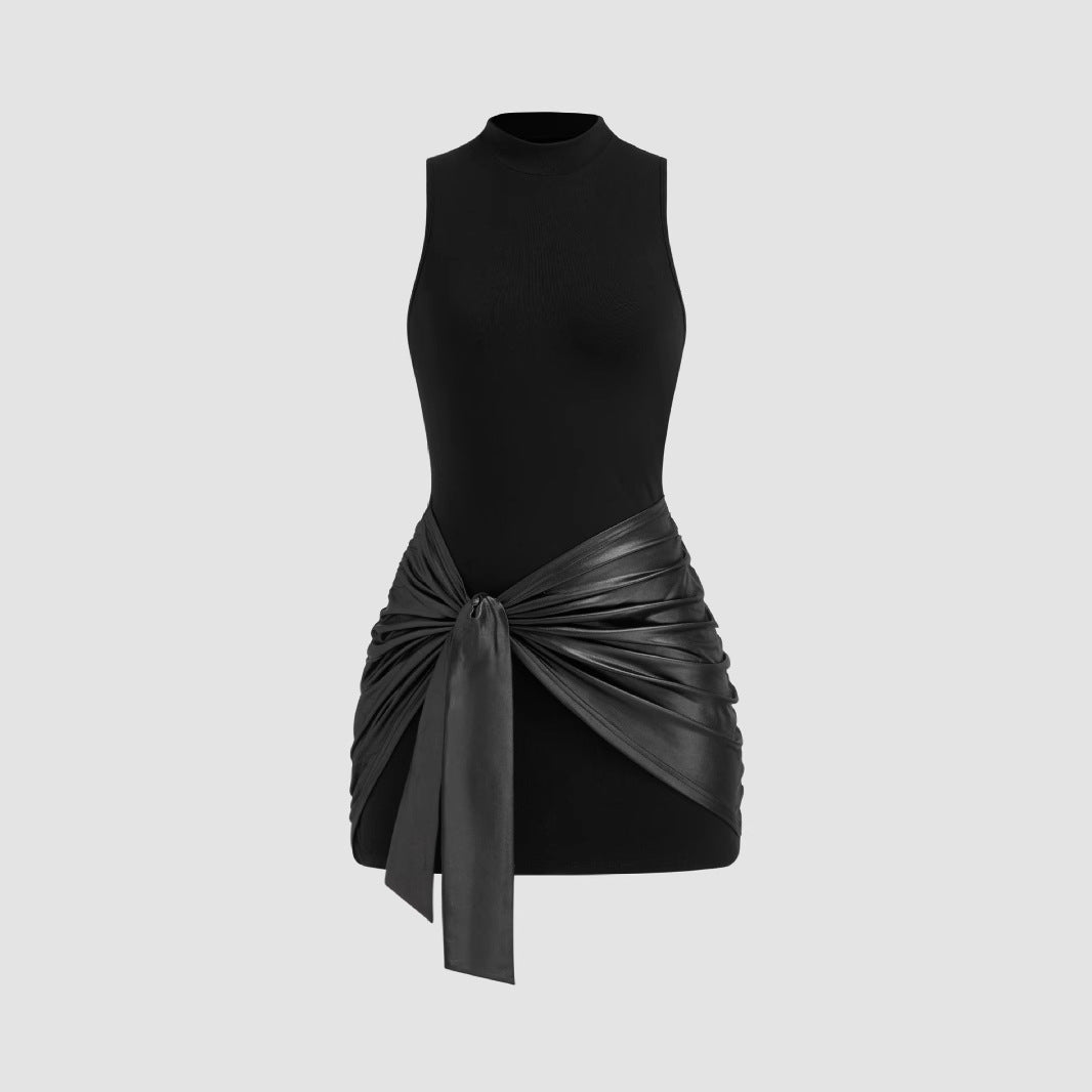 Sexy Solid Color Round Neck Sleeveless Sheath Skirts