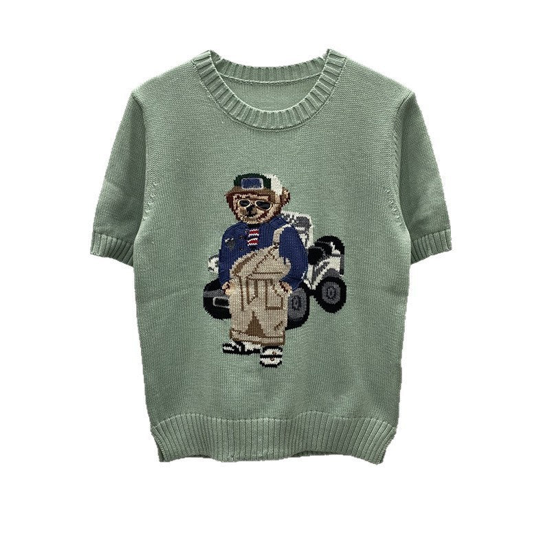 Women's High Quality Cartoon Jacquard Bear Sleeve Shorts