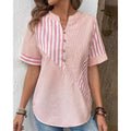 Women's Shirt Asymmetric Striped Stitching Cotton Linen Blouse