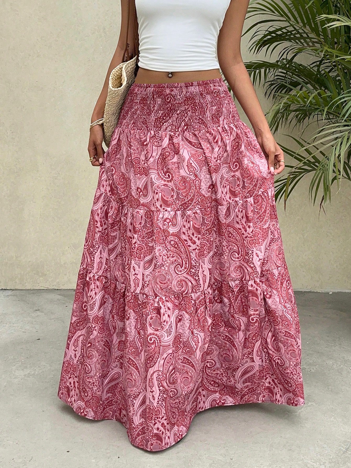 Vacation Style Elastic Waist Long Dress Skirt