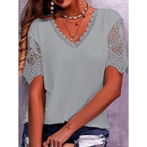 Women's Popular Lace Stitching Loose Sleeve Shorts