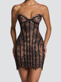 Women's Hot Tube Backless Sheath Lace Striped Dress