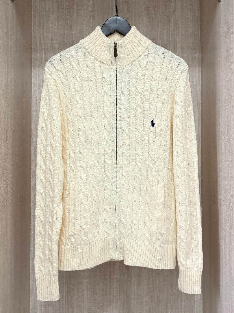 Women's & Men's Twist Knitted With Full Zipper Pony Women's Sweater