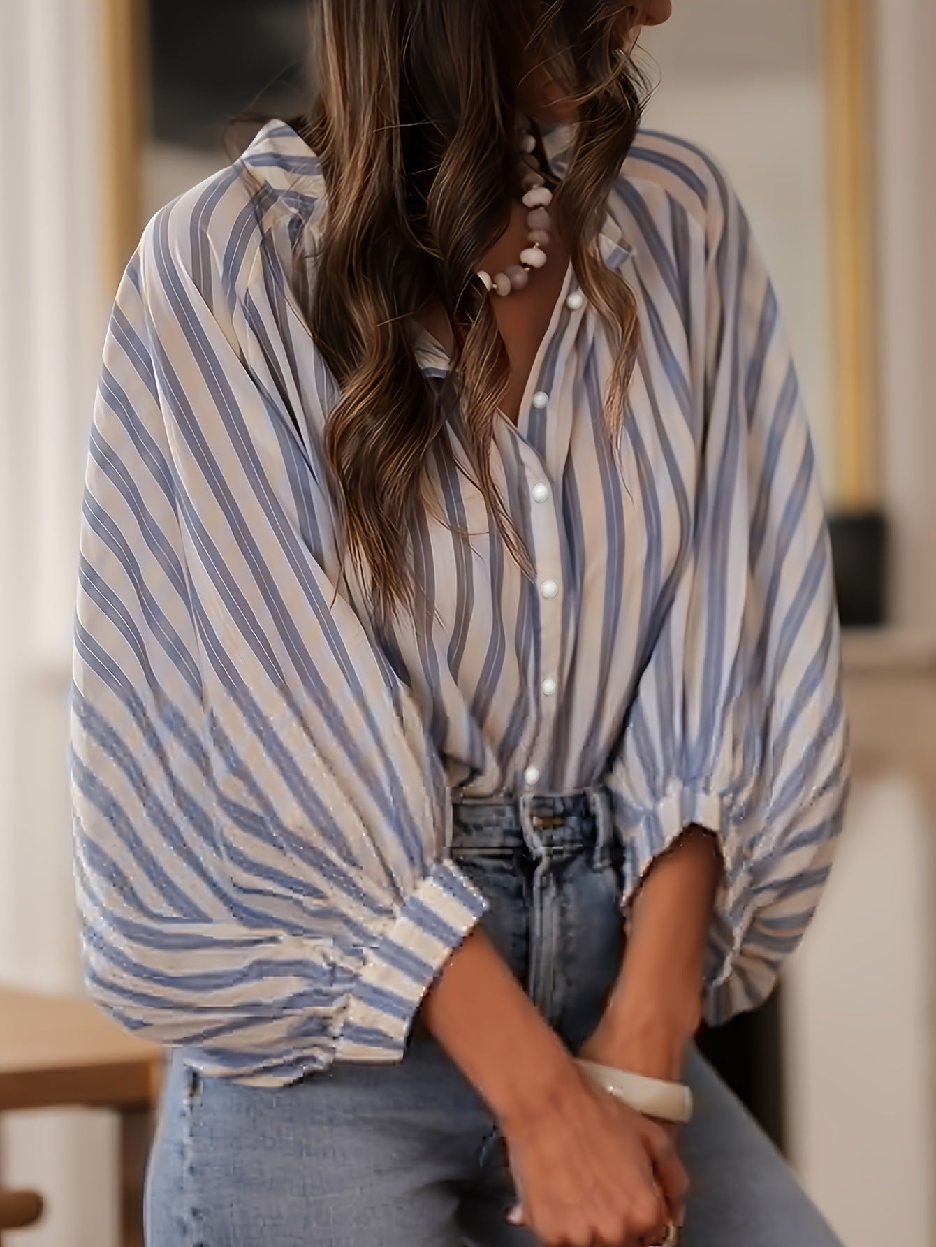 Women's Long-sleeved Striped Shirt Slimming Casual Loose Wear Blouse