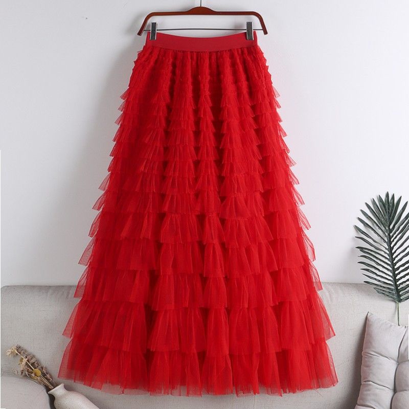 Charming Mesh Stitching Cake Dress Long Skirt