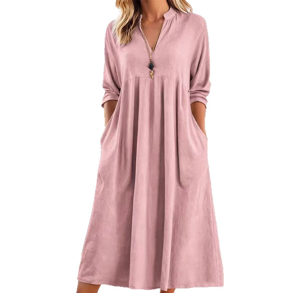Women's Autumn Casual Loose Fashion Vintage Cotton Linen Long Dress
