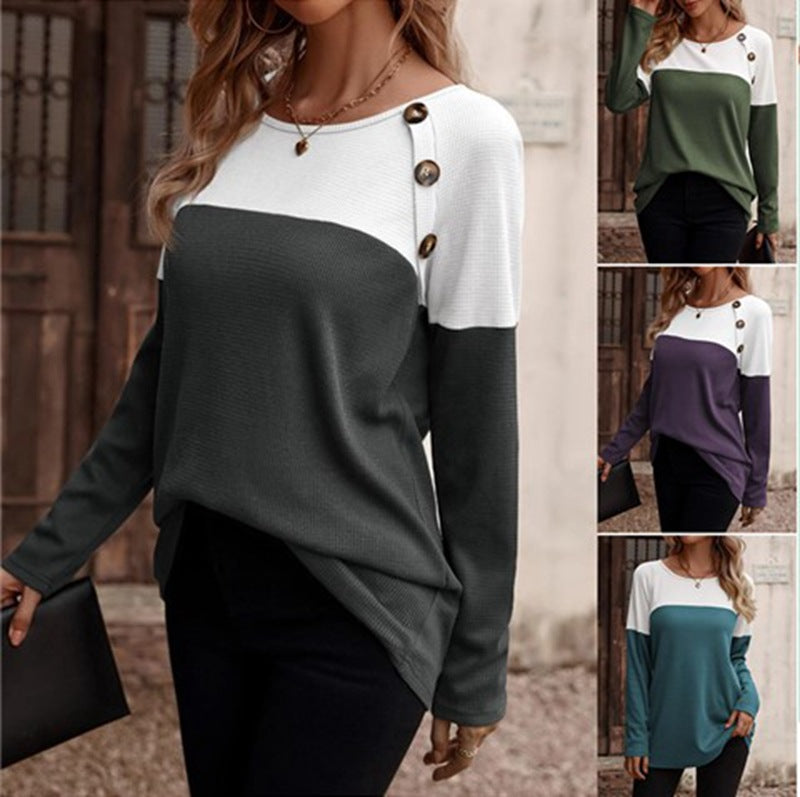 Charming Classic Women's Color Matching T-shirt Blouse