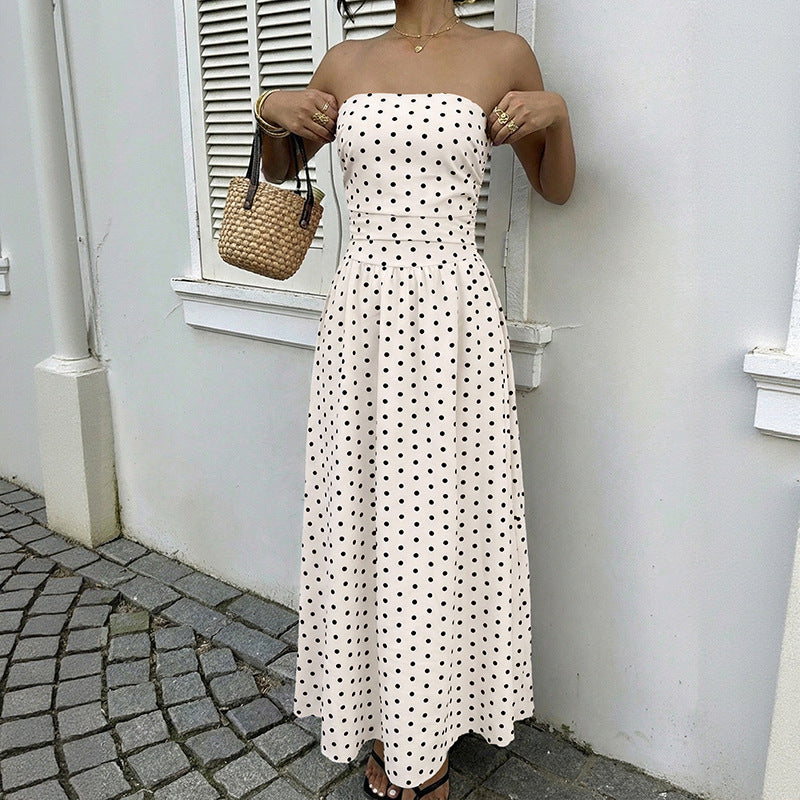 Summer Date Party Elegant Retro Sleeveless Tube Polka Tops