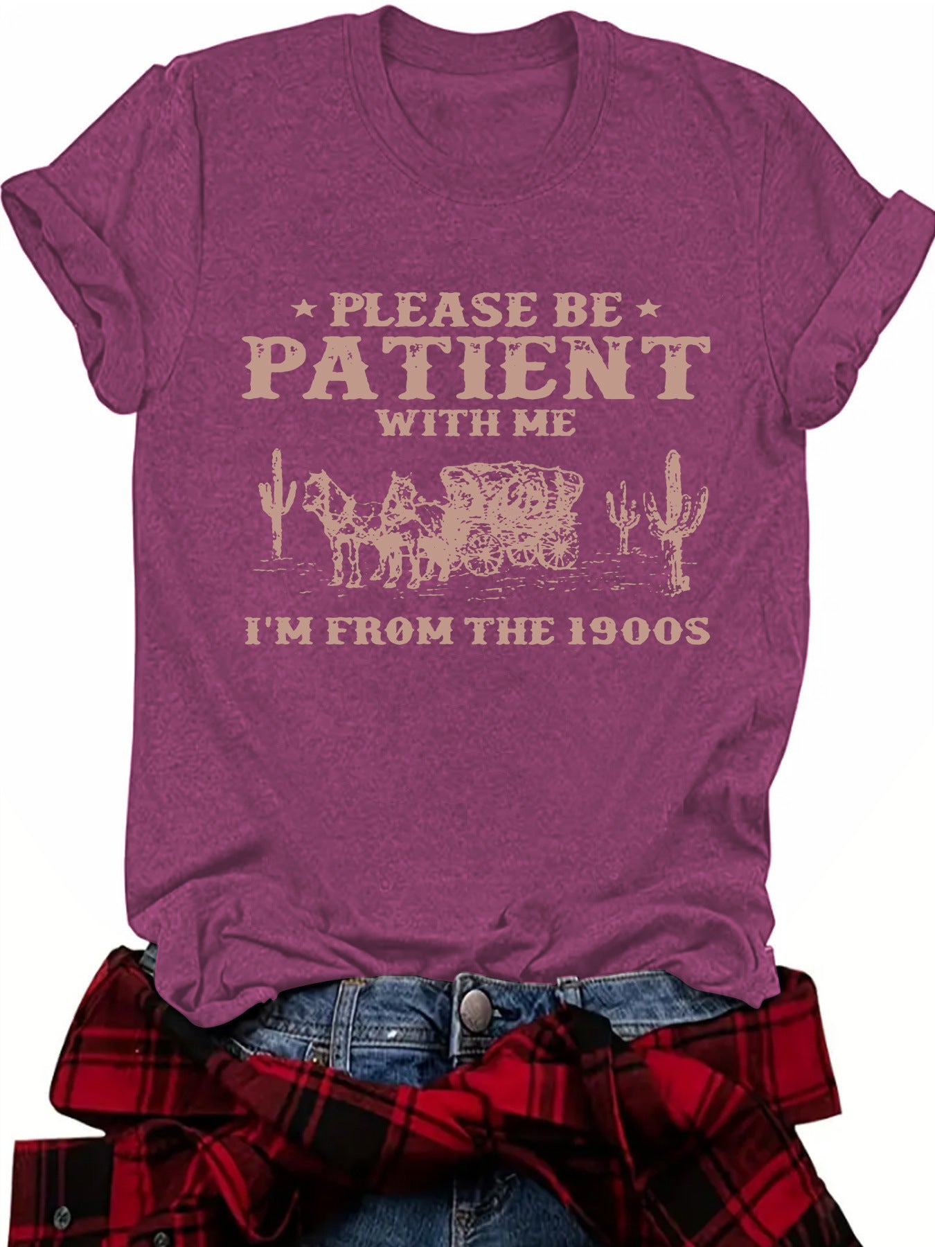 Women's Summer Pattern Round Neck Sleeve Casual Women's T-shirt