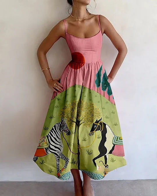 Women's Sling Long Digital Printing Large Dress