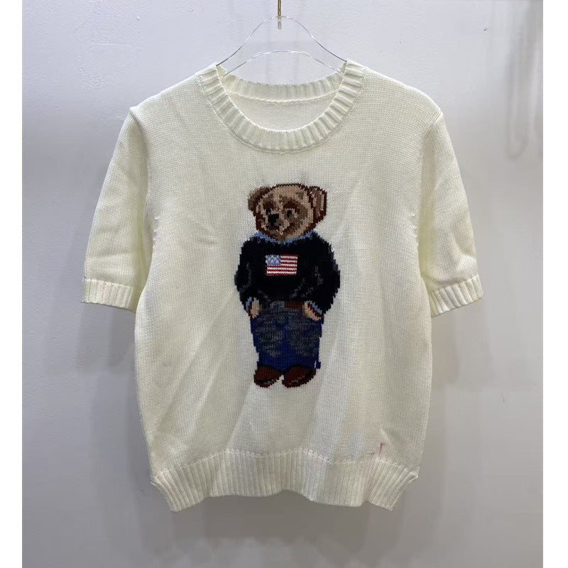 Women's High Quality Cartoon Jacquard Bear Sleeve Shorts