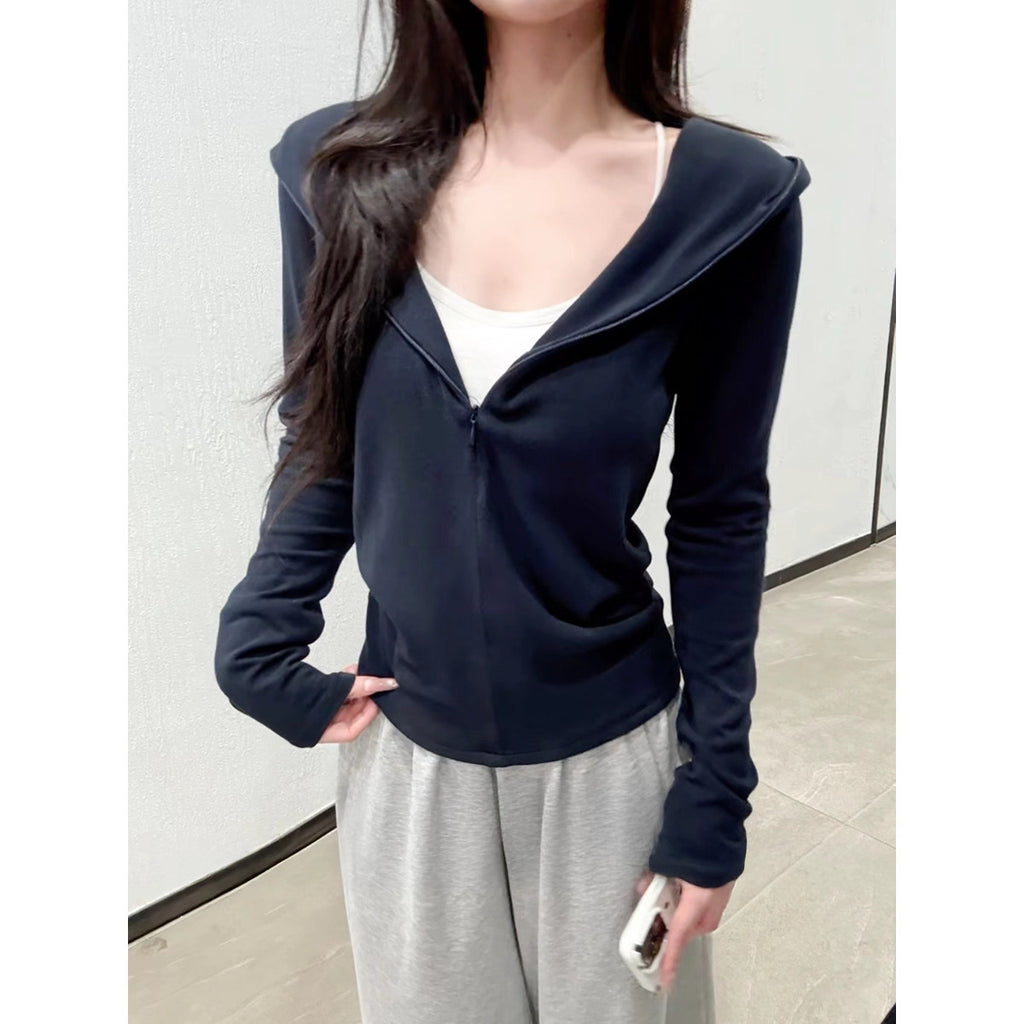 Women's Korean Casual Hoodie Autumn Invisible Zipper Stretch Coats