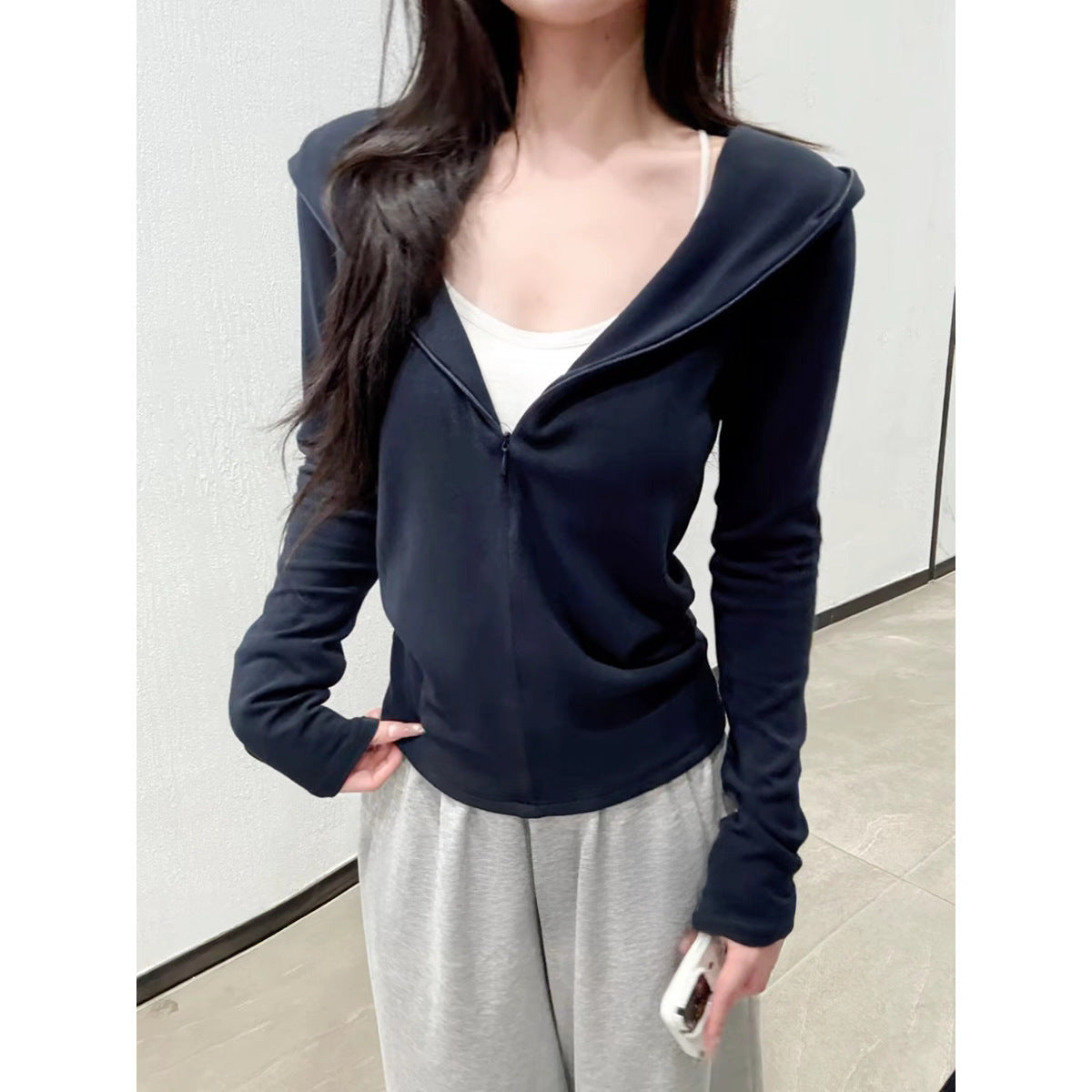 Women's Korean Casual Hoodie Autumn Invisible Zipper Stretch Coats
