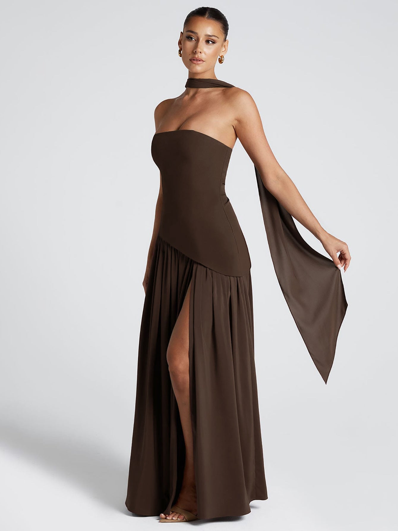 Women's Fashion Graceful Tube Slim Pure Color Split Backless Elegant Ribbon Tops