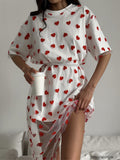 Women's Sexy Long Heart Mesh Stitching Loose Short-sleeved Women's T-shirt