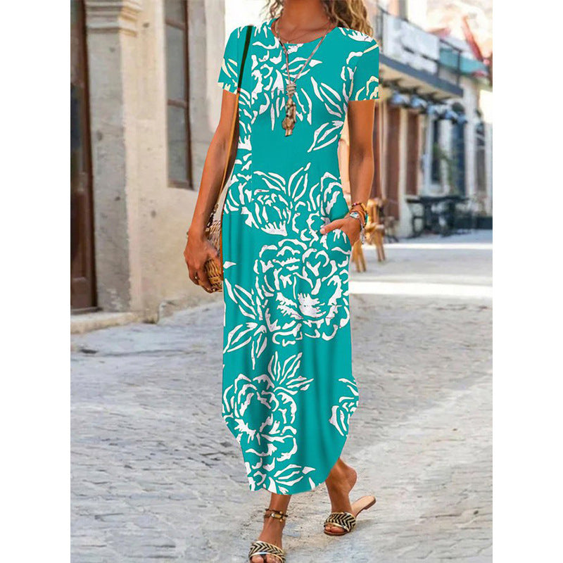 Women's Round Neck Sleeve Trendy Printed With Shorts