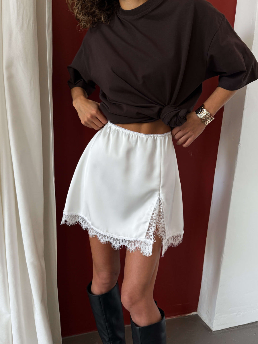 Satin Stitching Lace Elegant Shiny Sexy Skirts