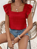 Women's Square Collar Ruffles Sleeve Shirt Female Tops