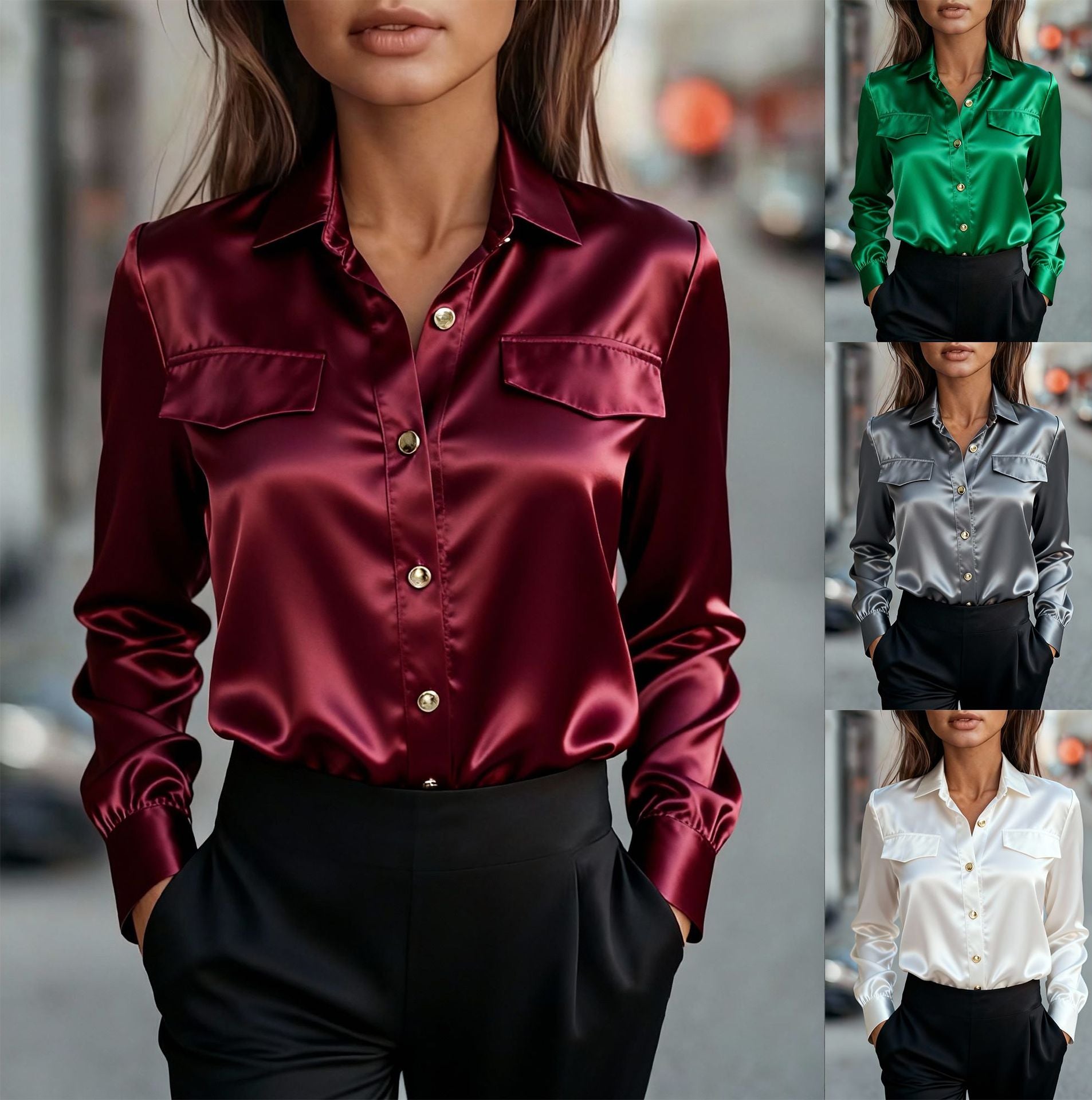 Women's Shirt Long Sleeve Lapel Button Clothing