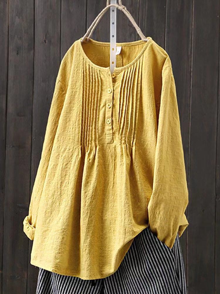 Art Solid Color Bamboo Cotton Linen Pullover Tops