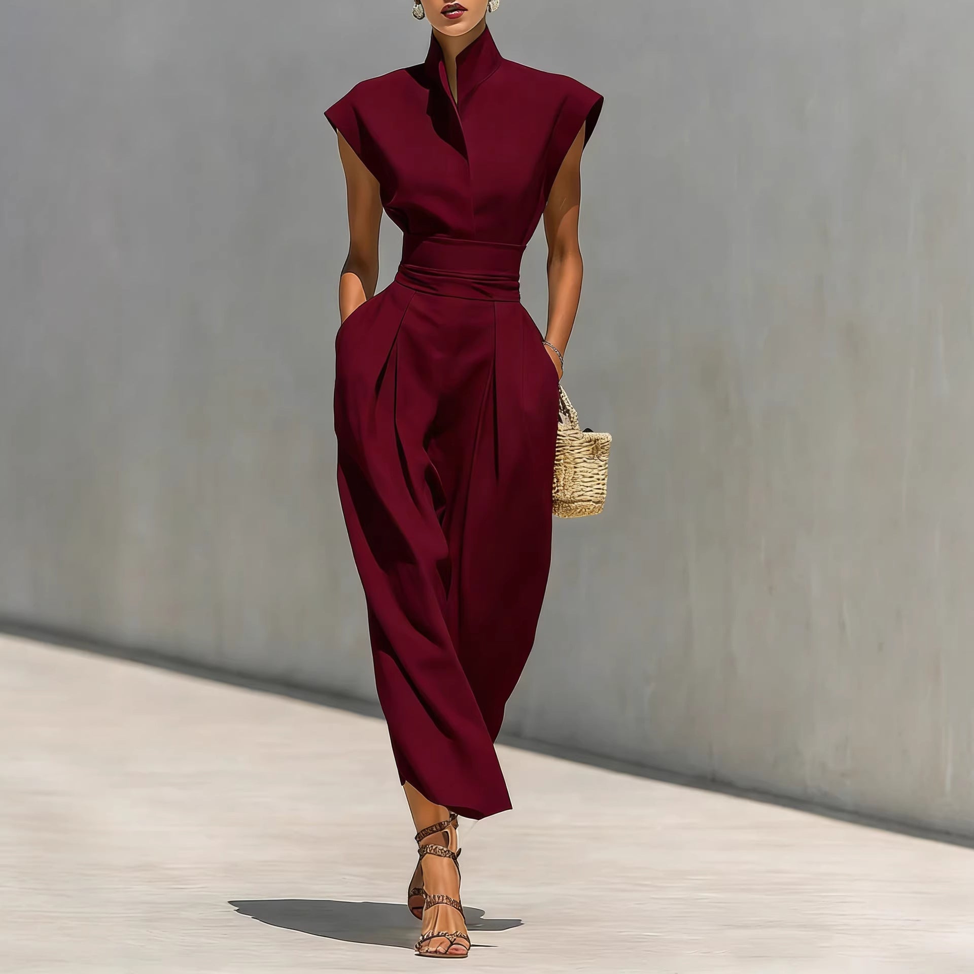 Women's Elegant High Waist Long Collar Loose Dress