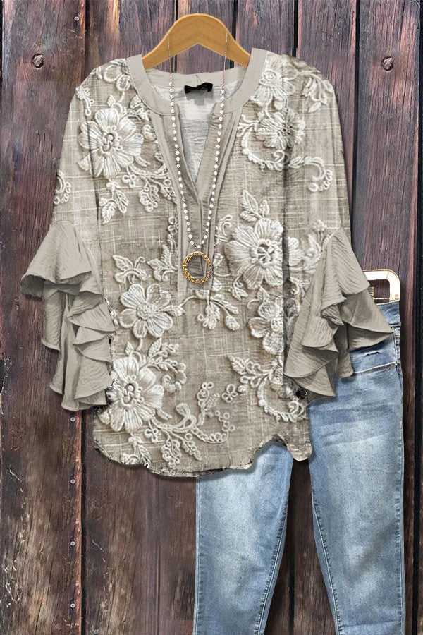 Women's Floral Element Print Casual Trend Lotus Tops