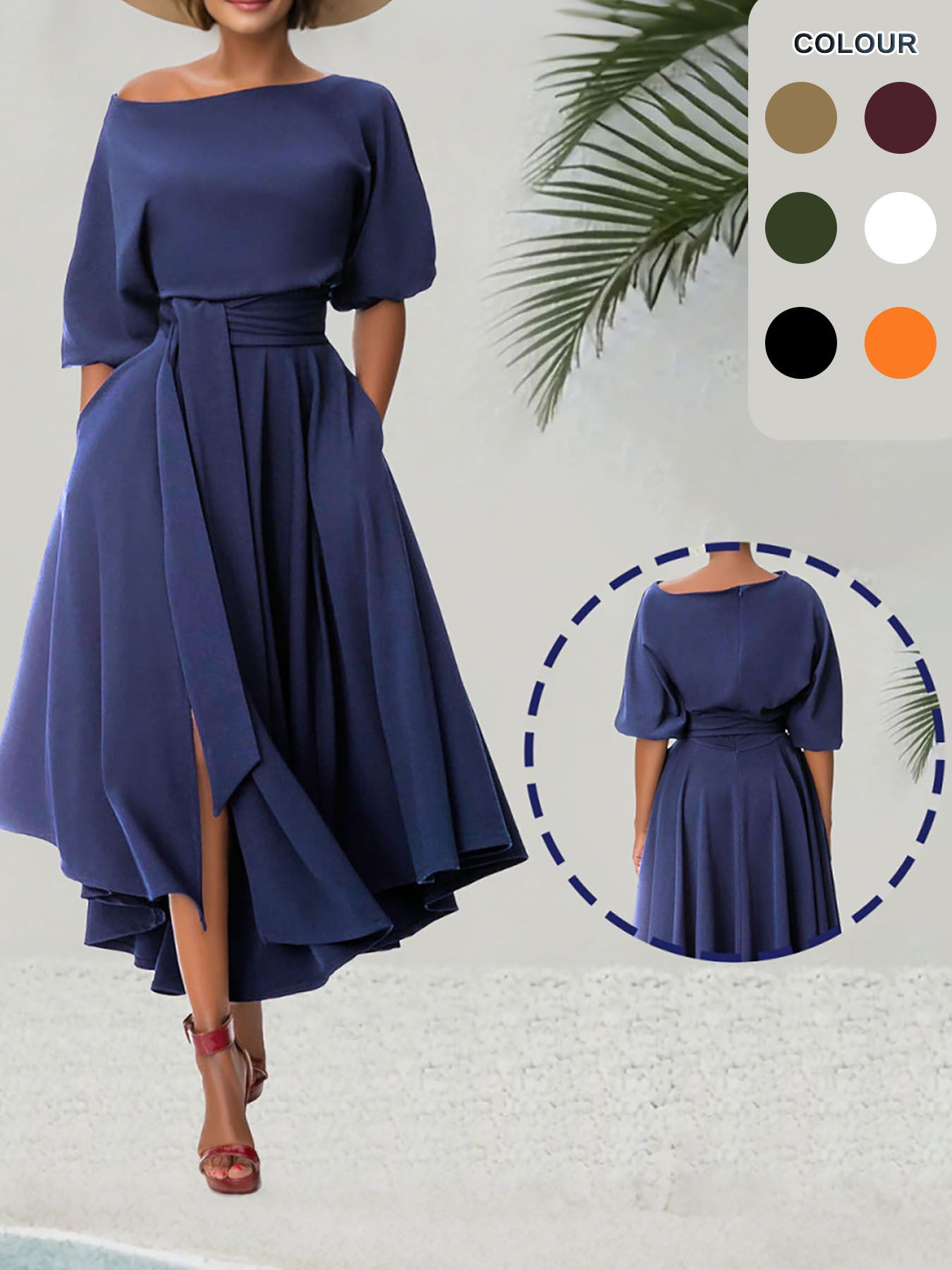 Oblique Shoulder Strap Elegant Solid Color Dress