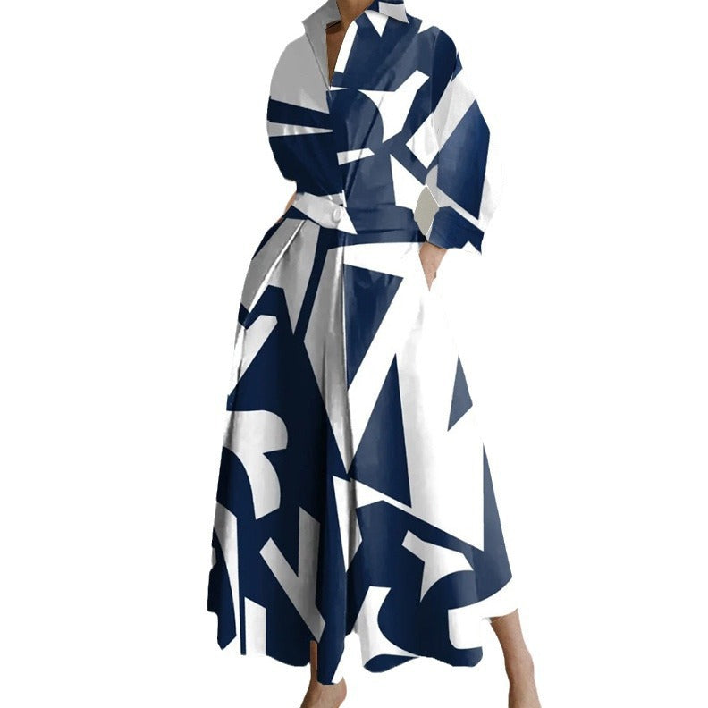 Commute Fashion Collar Lining Elastic Waist Dress