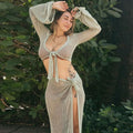 Sexy Cutout Long Sleeve Split Two Piece Swimsuit Beach Shorts