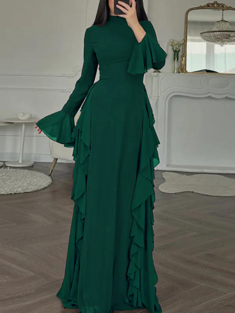 Women's Casual High Waist Pure Color Bell Dress