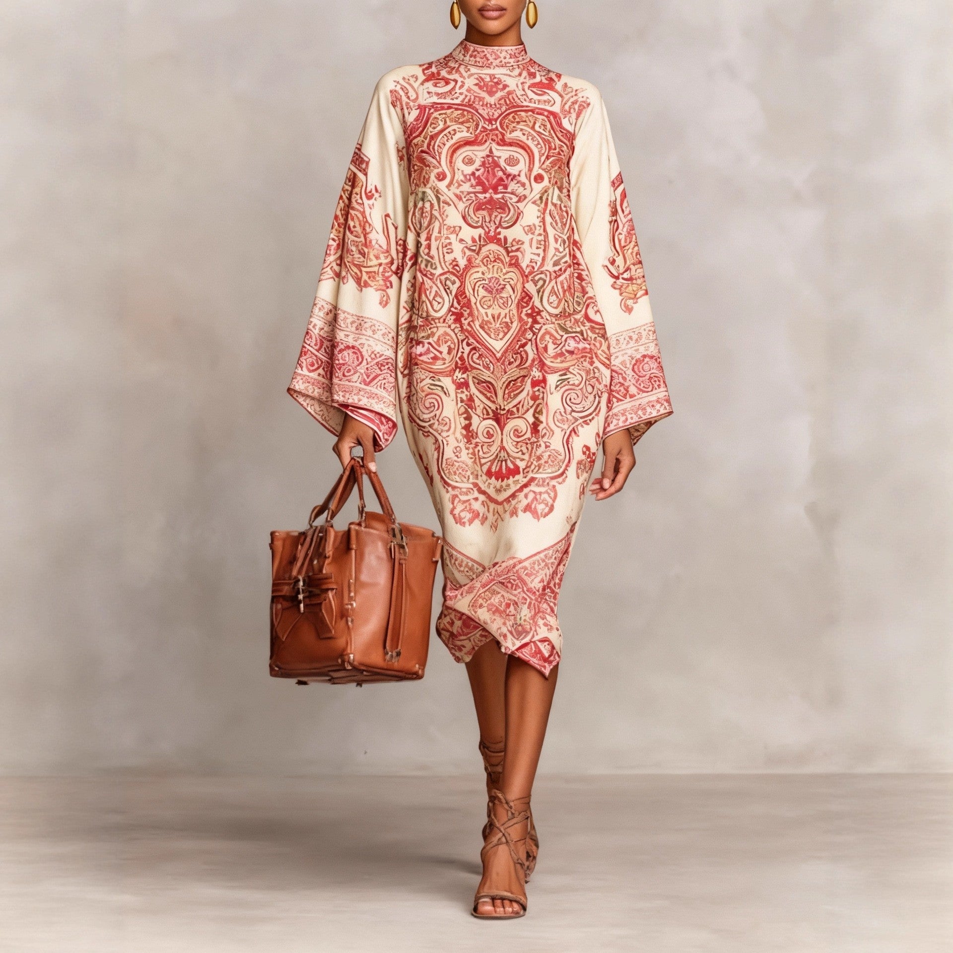 Trendy Autumn Digital Printing Fresh Retro Dress