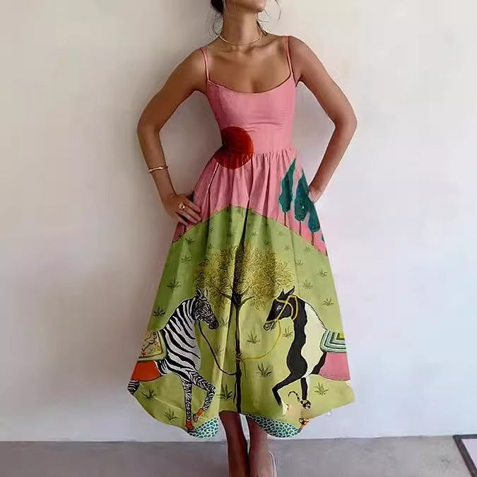 Women's Sling Long Digital Printing Large Dress