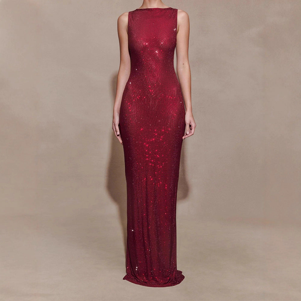 Fashion Ladies Autumn Solid Color Sexy Dress