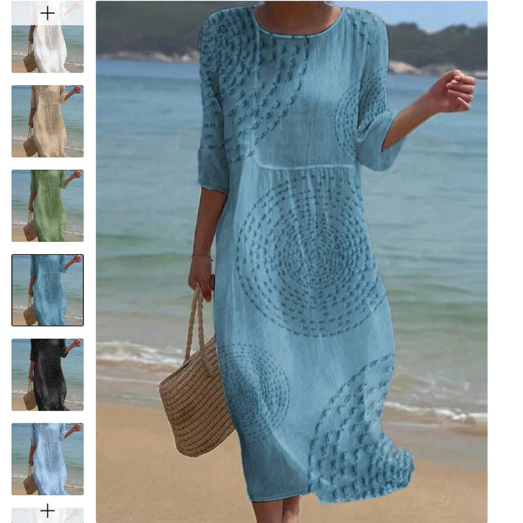 Sleeve Casual Printed Temperament Long Fitted Dress