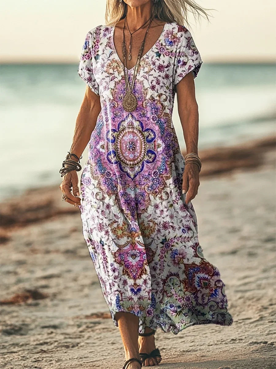 Women's Creative Floral Summer Sleeve Midi Dress