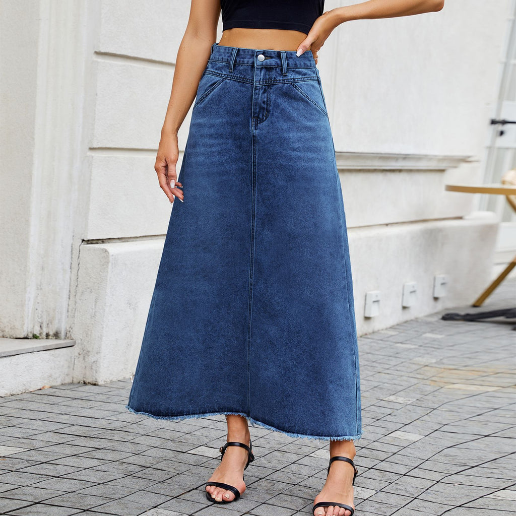 Women's High Waist Denim Fashion Loose Pockets Skirt