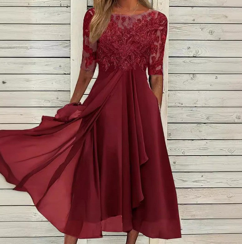 Unique New Women's Chiffon Stitching Lace Dress
