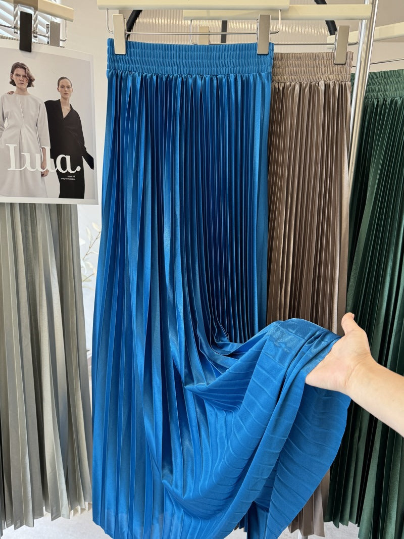 Women's Pleated Draping Effect Metallic Large Hem Skirt