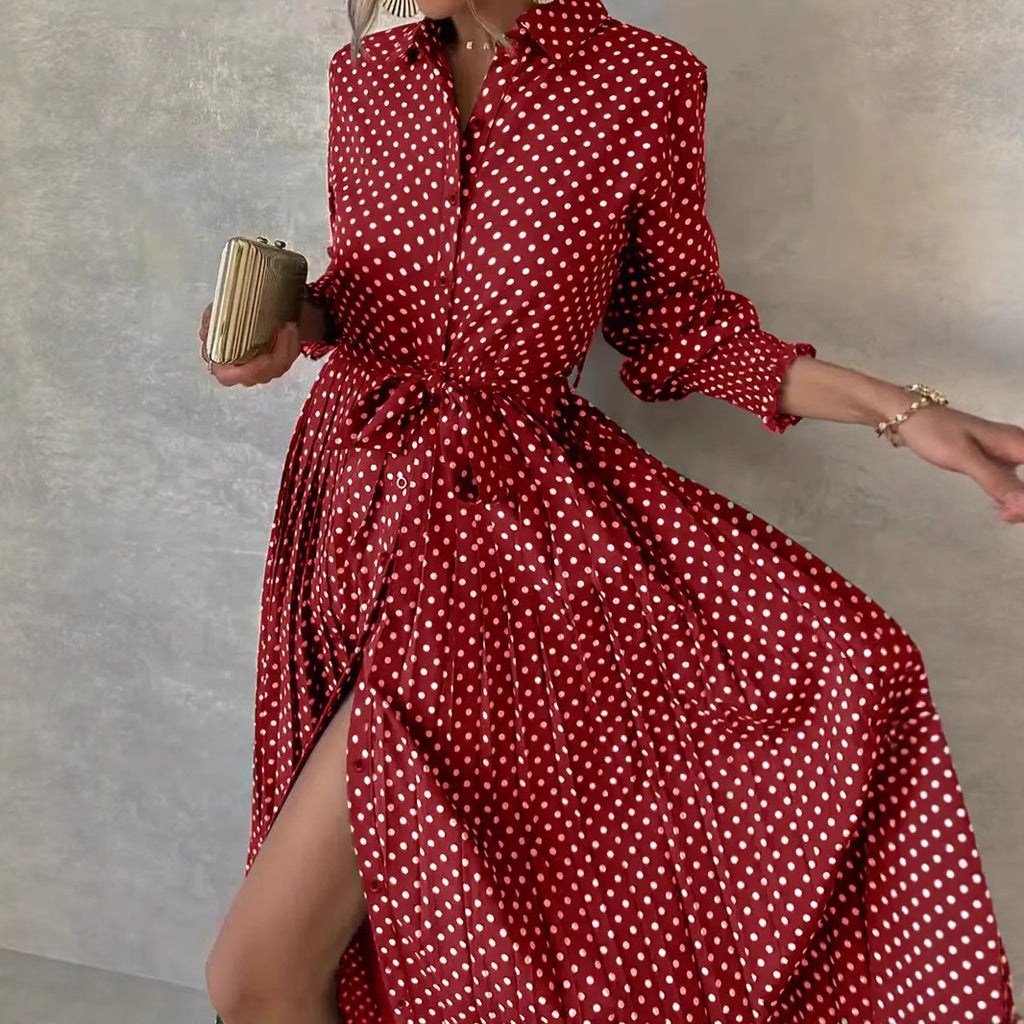 Popular Temperament Long Sleeve Lapel Fashion Dress