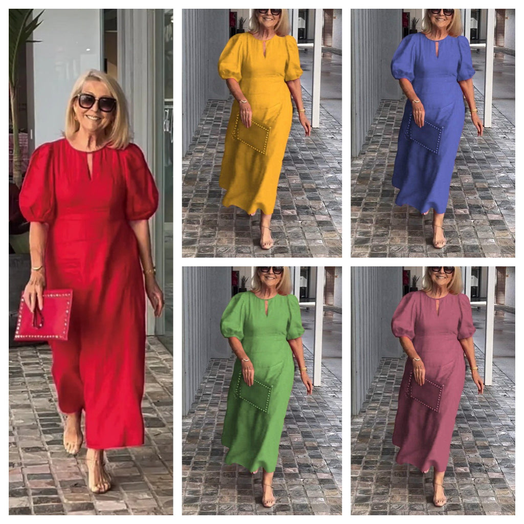Women's Solid Color Loose-fitting Casual Puff Sleeve Dress