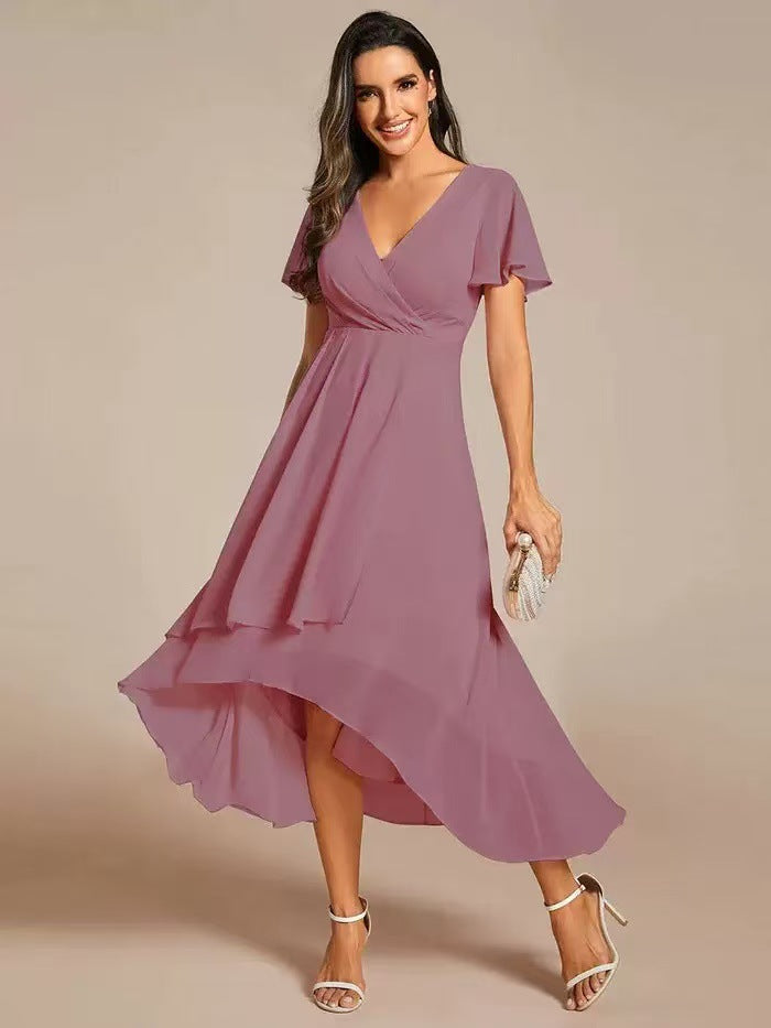 Summer Solid Color Ruffle Sleeve Chiffon Dress