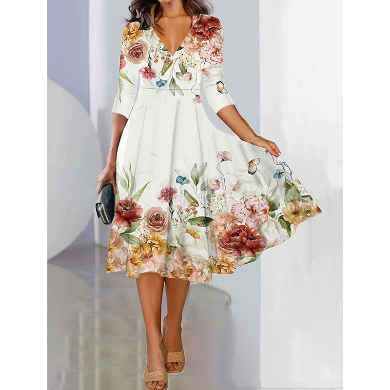 Stylish Knitted Loose Digital Positioning Printed Dress