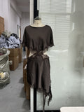 Women's Black Lace Stitching Sexy Asymmetric Hollow Dress