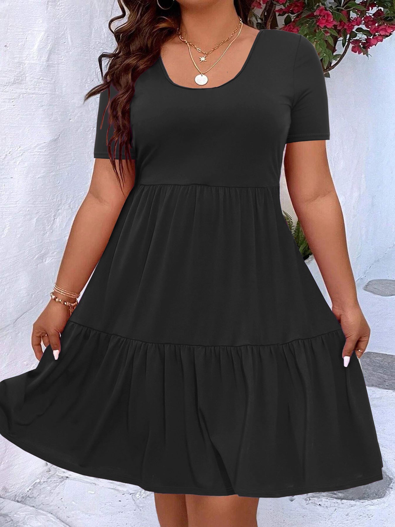 Women's Large Pleating Pure Color Simple Casual Elegant Round Dress