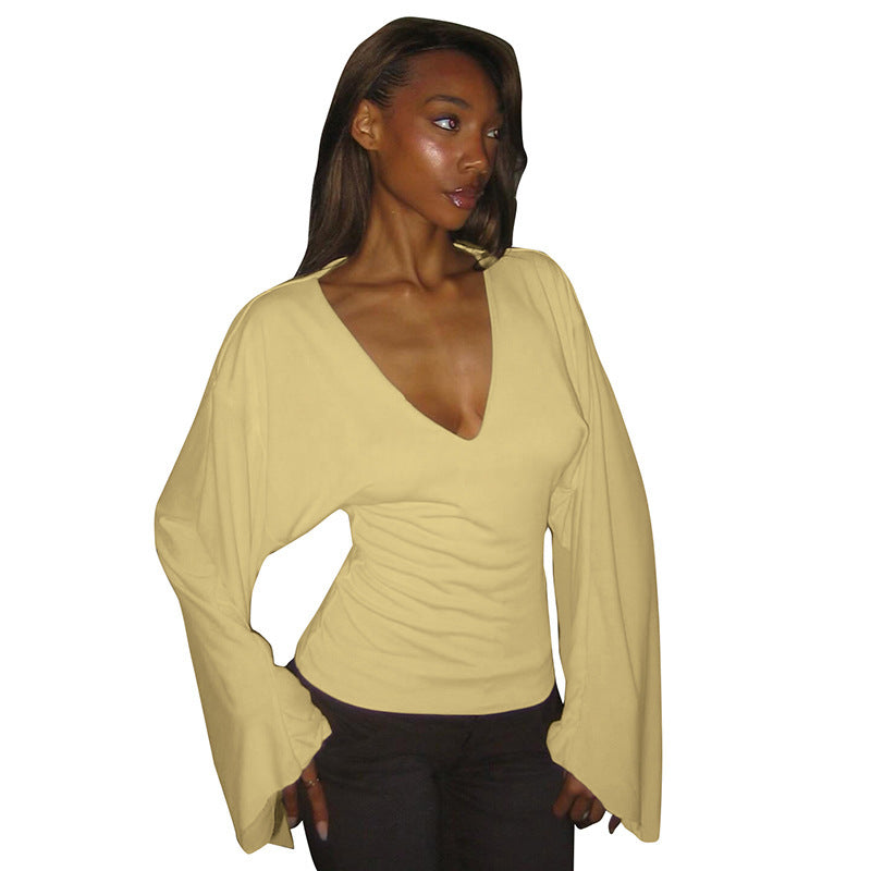 Women's Solid Color Flared Long Sleeved Fitted Women's T-shirt