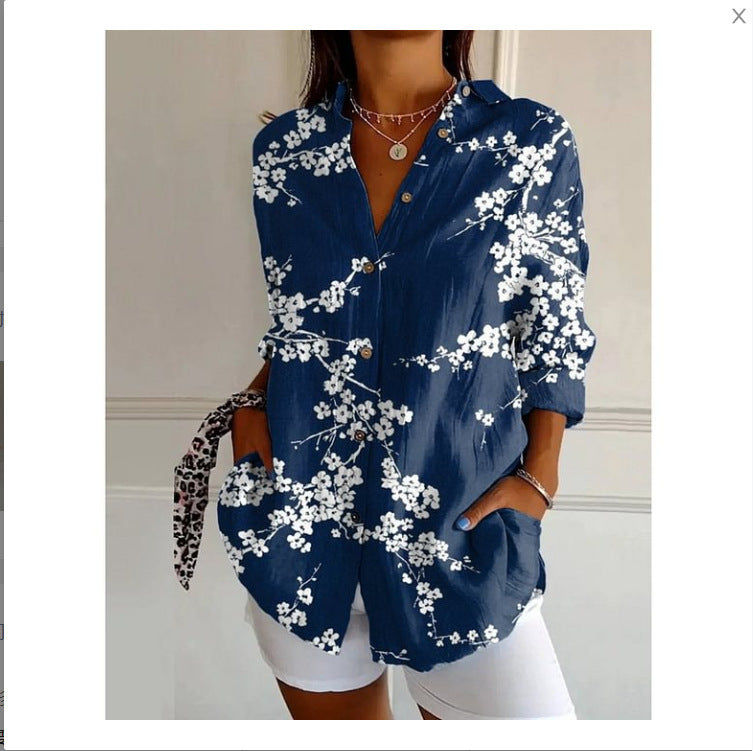 Women's Digital Printing Abstract Pattern Long-sleeved To Figure Blouse