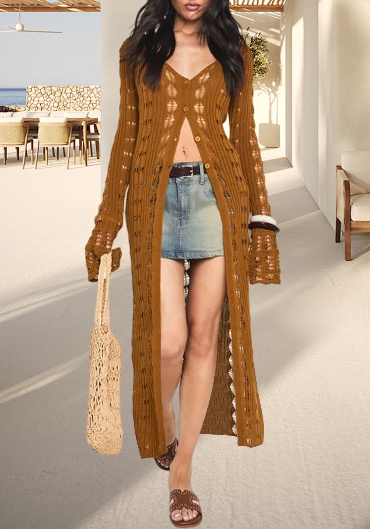 Women's Hot Long Knitted Design Ruffled Idle Style Outer Cardigans