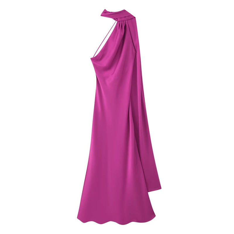 Women's Summer Silk Satin Texture Ribbon Halter Dress
